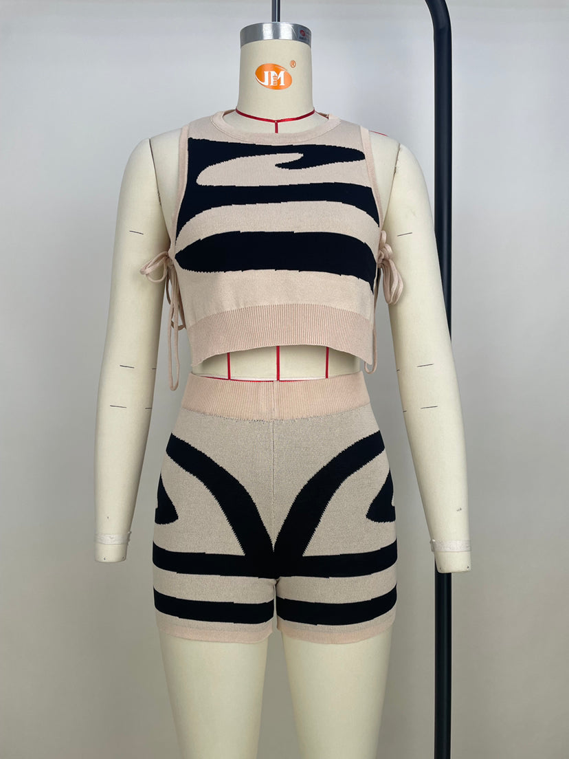 Women's Sleeveless Lace-Up Print Casual Two-Piece Set 24