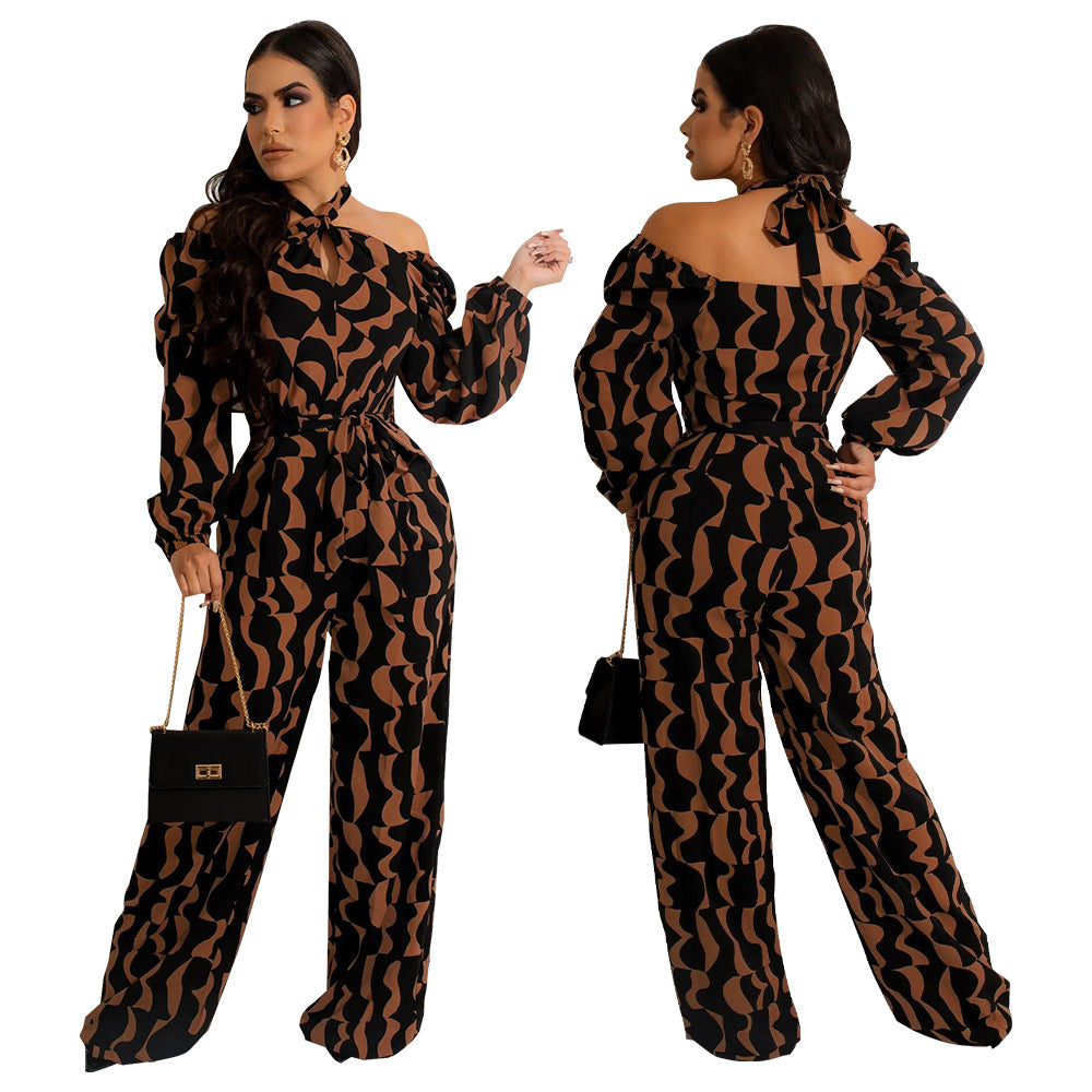 Women Printed Long Sleeve Halter Neck Jumpsuit 6