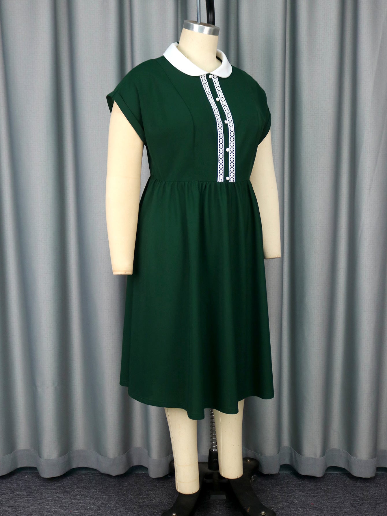 Plus Size Retro Peter Pan Collar Cocktail Elegant A-Line Dress 7