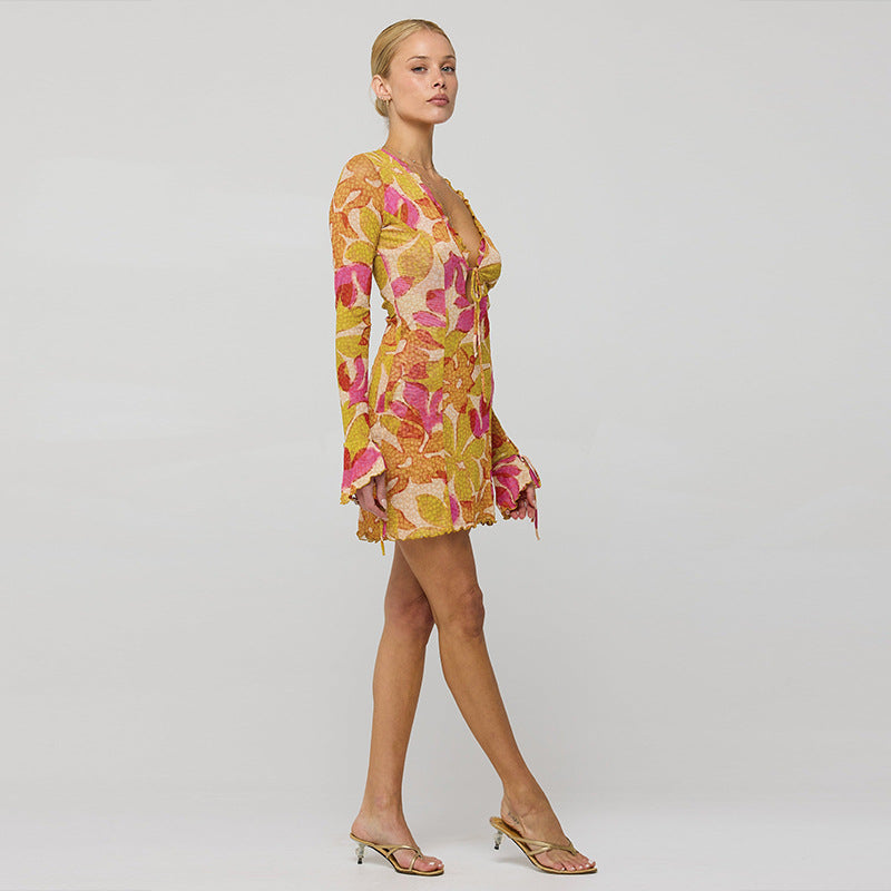 Women Casual Printed Long Sleeve Dress 4