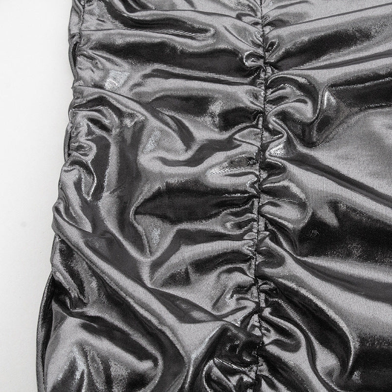 Women Solid Round Neck Long Sleeve Gathered Sexy Bodycon Mini Dress 14