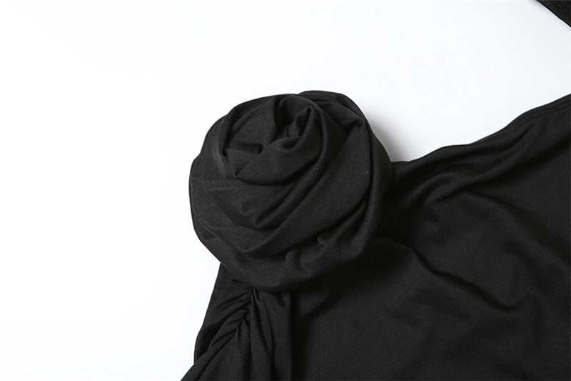 Spring Women’s Slash Shoulder Hollow Slim Floral Evening Dress 12