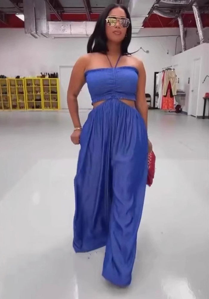 Women Sexy Suspender Wrap Wide Leg Jumpsuit