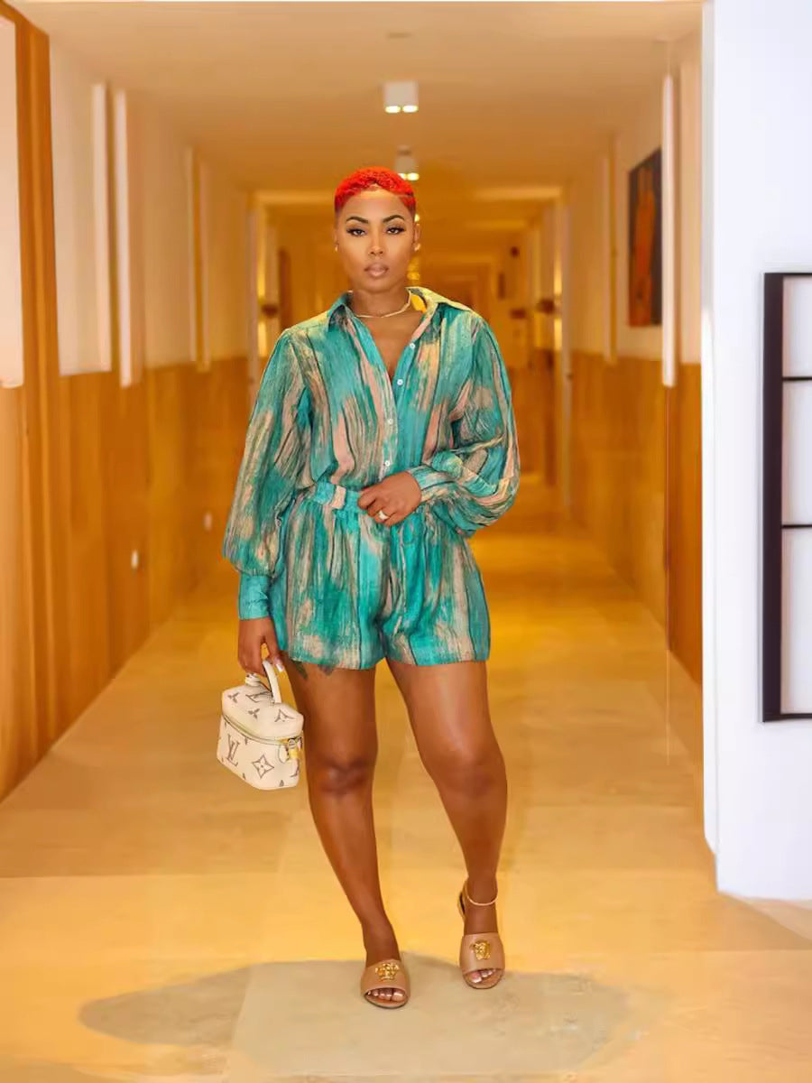 Casual Fashion Print Spring Summer Comfortable Fresh Short Sleeve Two Piece Shorts Sets Women's Clothes 6