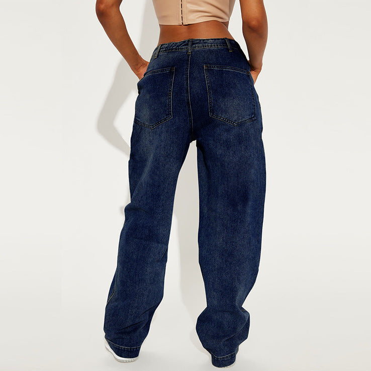 Women's Denim Pants Long High Waist Wide Leg Pants Boyfriend Jeans 8
