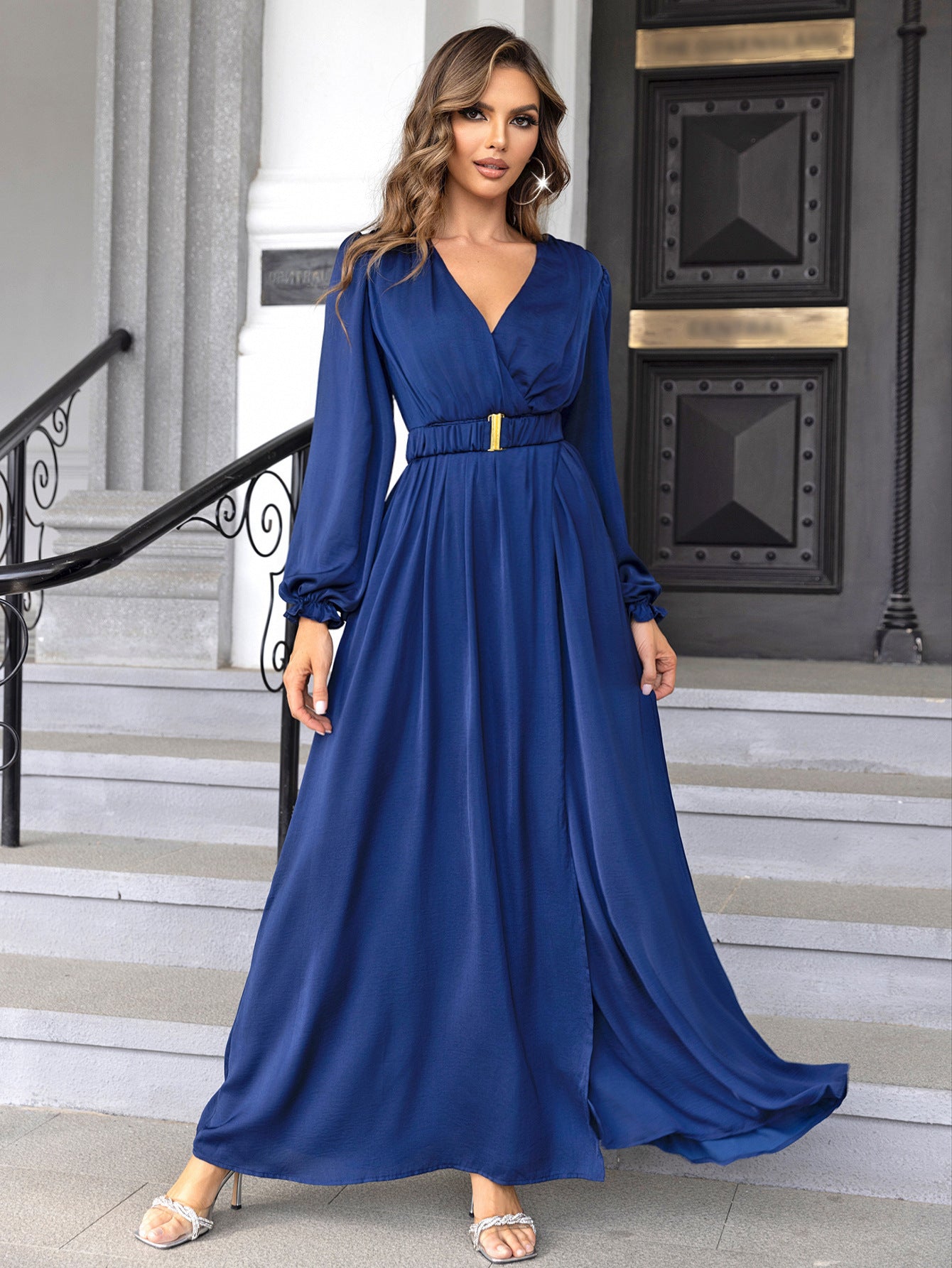 Spring Sexy V-Neck Long Chiffon Formal Party  Evening Dress