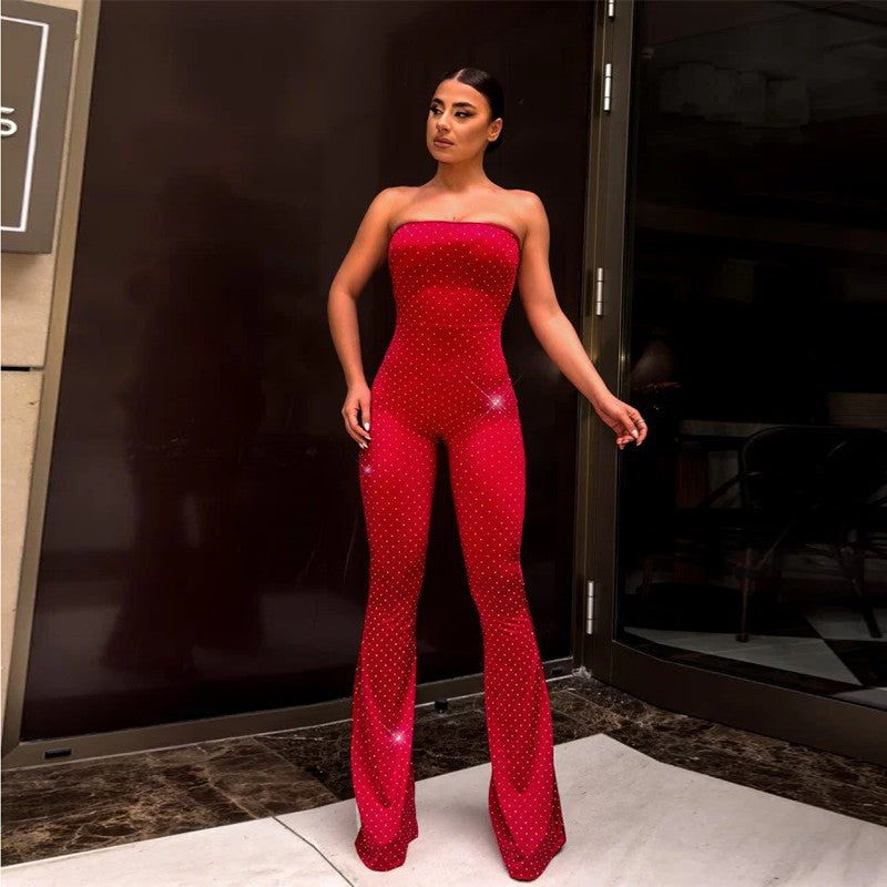 Women Sparkling Polka Dot Strapless Wide Leg Jumpsuit 4