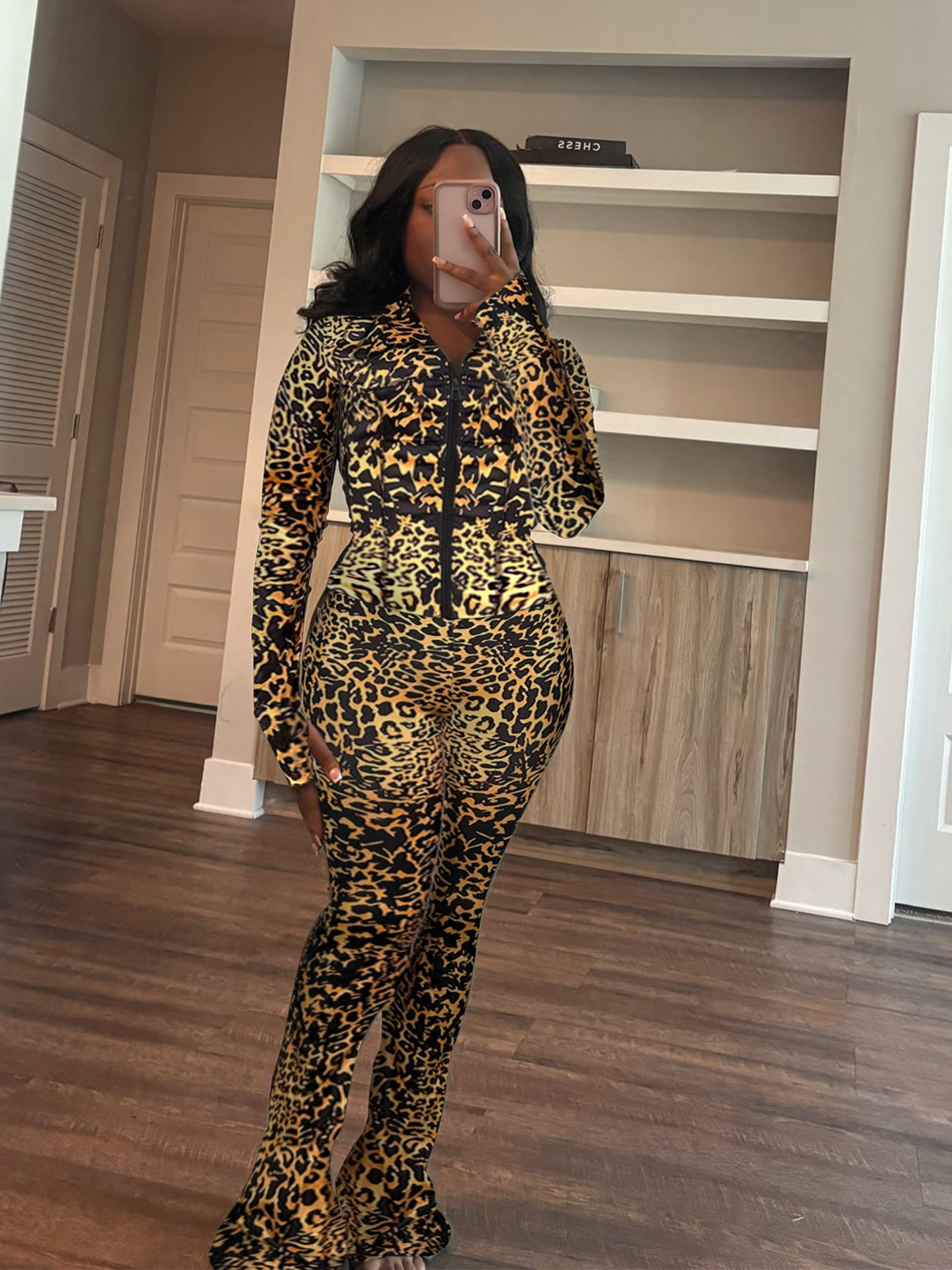 Sports Casual Women's Sexy Tight Fitting Long Sleeve Top Micro Bell Pants Two-Piece Set 16