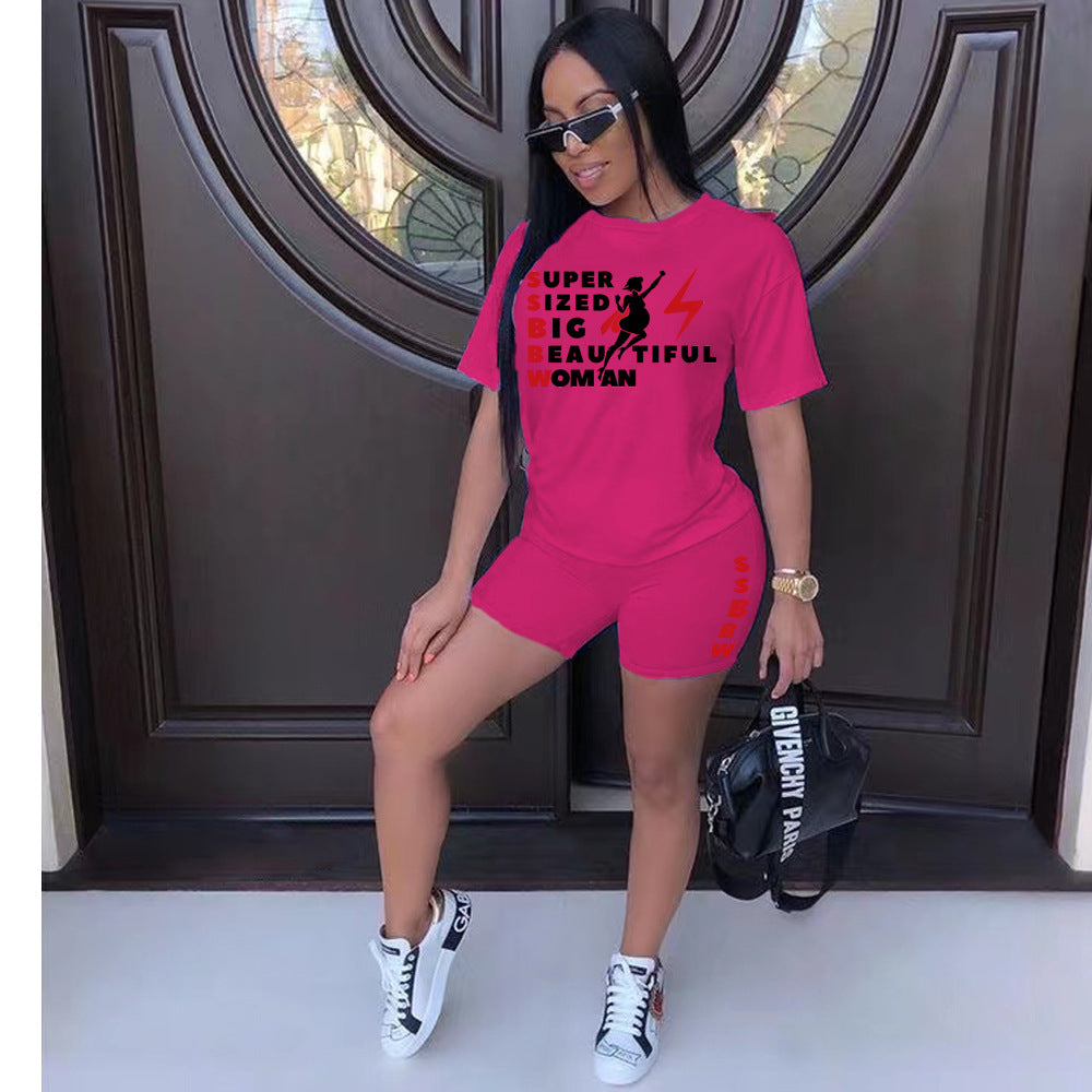 Plus Size Women's T-Shirt Shorts Set Tracksuit Two-Piece 3