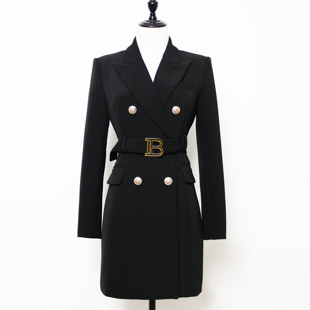 Spring Autumn Fashion Solid Color Slim Belt Long Sleeve Slim Chic Career Suit Dress 5