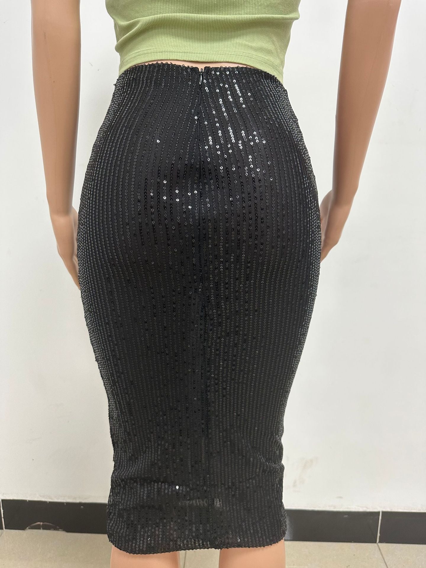 Women Slit Bodycon Sequined Skirt 61