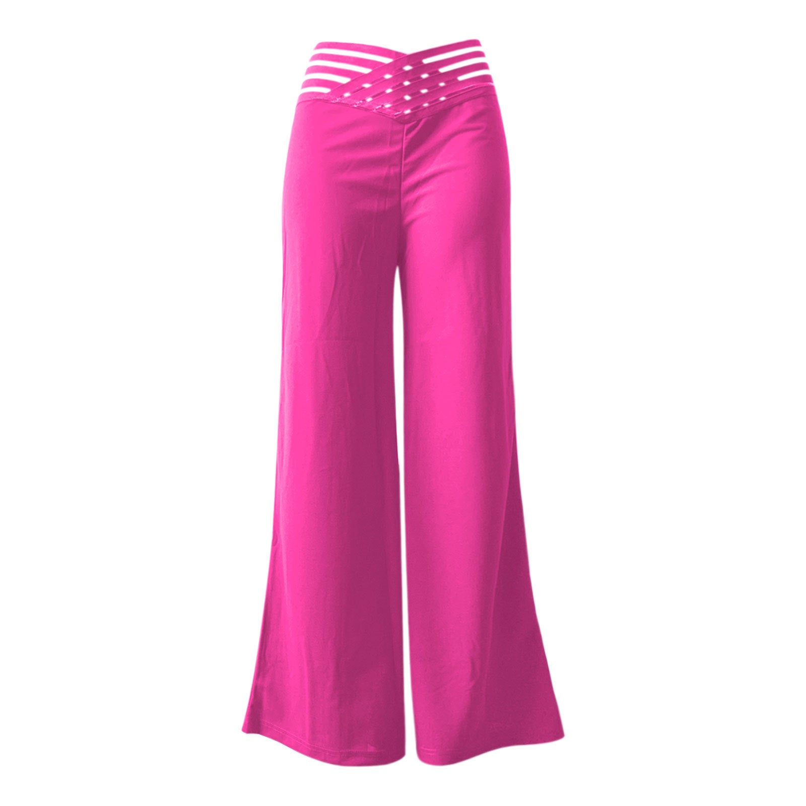 Women Cutout Belt High Waist Casual Wide Leg Pants 23