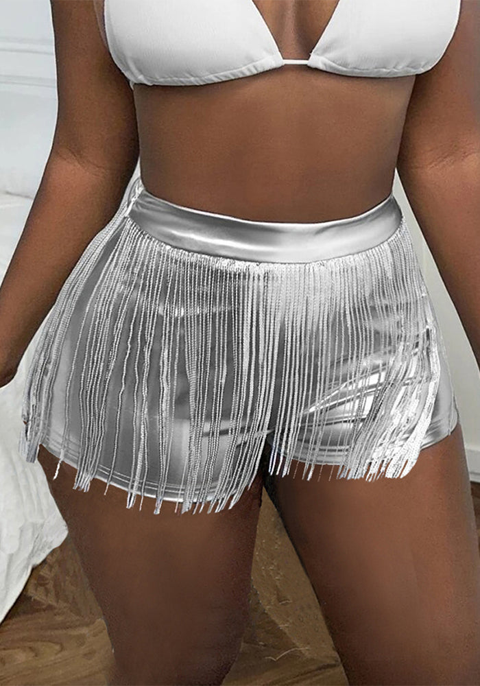 Women Spring/Summer Pu-Leather Tassel Shorts