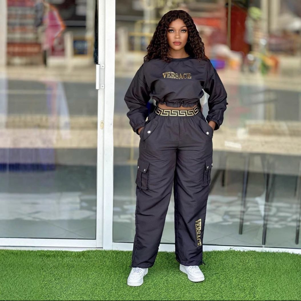 Plus Size Women Round Neck Top and Pant Casual Two-Piece Set 3