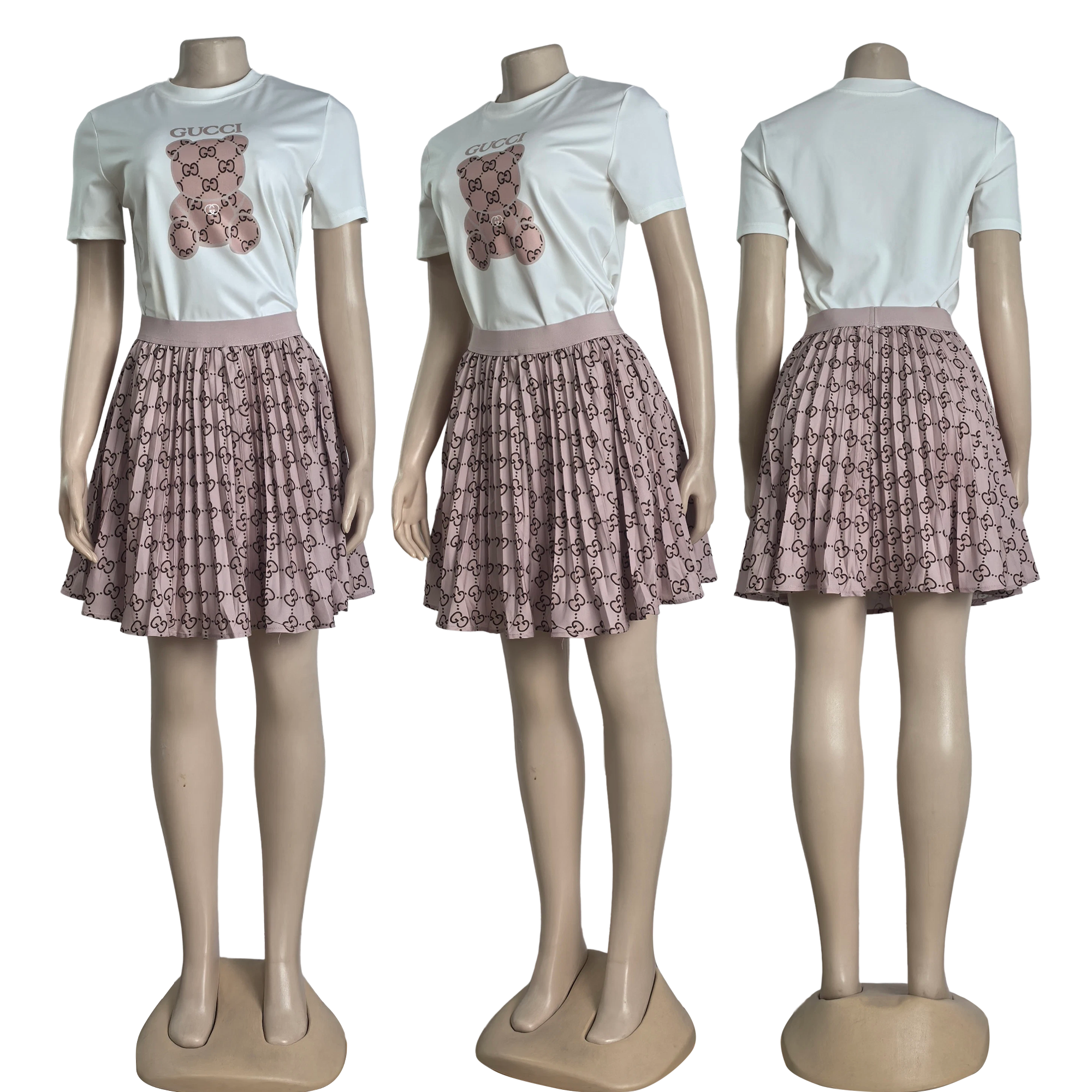 Summer Fashion Casual Short Sleeve T-shirt Pleated Skirt Sexy Two-Piece Set 8