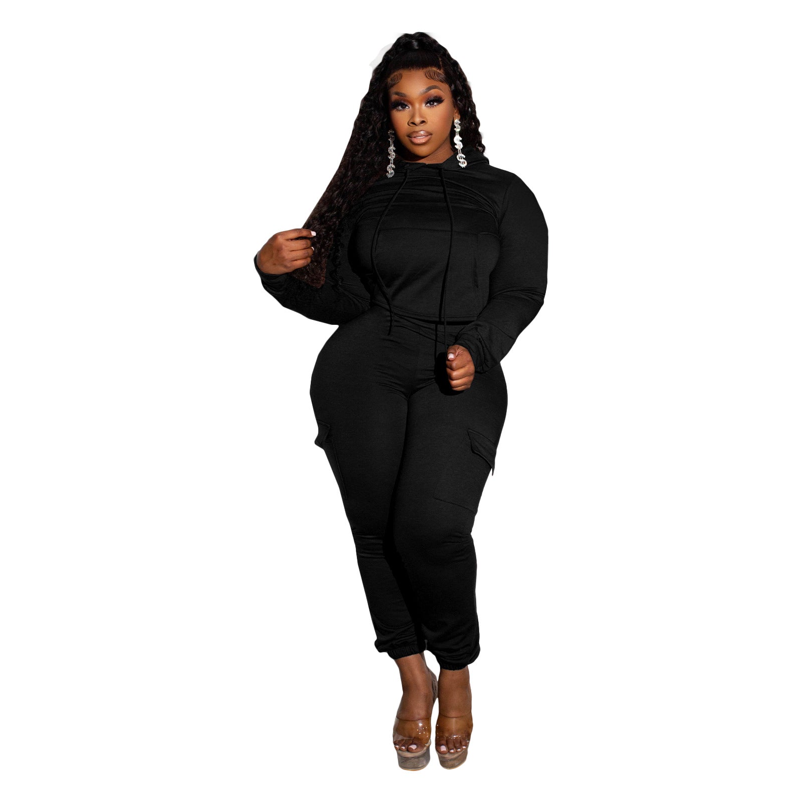 Stylish Patchwork Hooded Hoodies Cargo Pants Casual Two-Piece Set 11