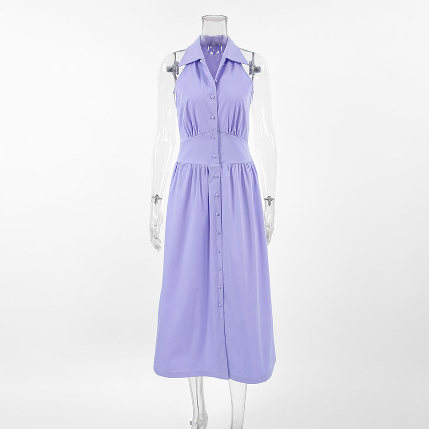 Women Summer Sexy Purple Elegant Sleeveless Halter Neck Dress 5