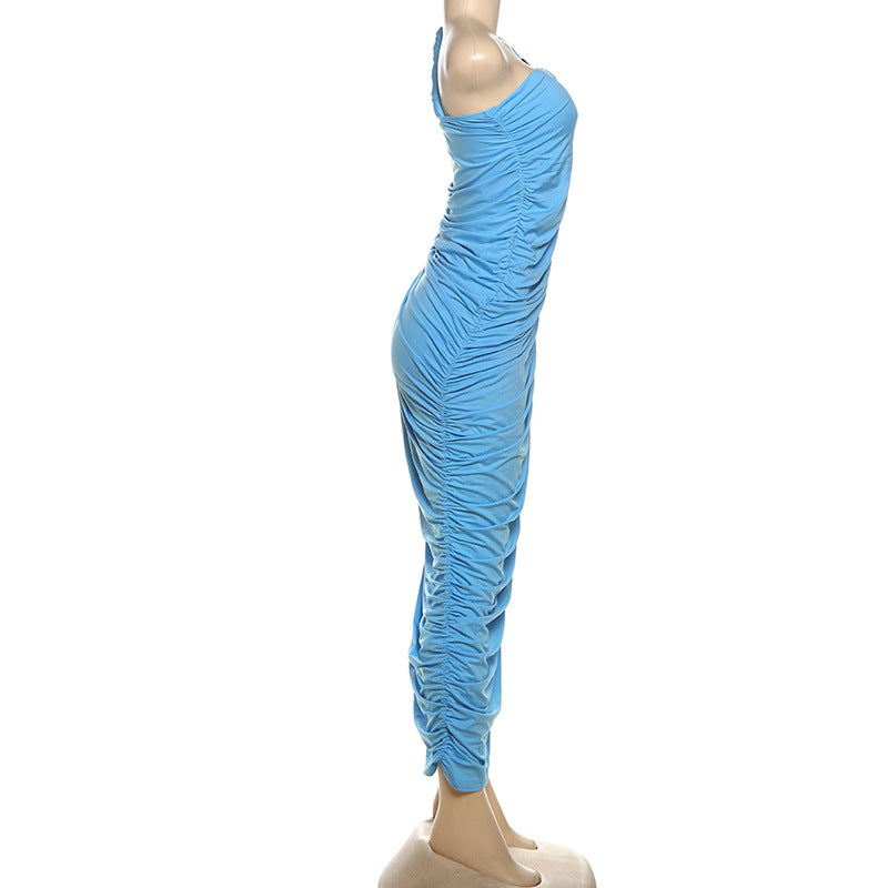 Women Fall Sexy Strapless Suspender Pleated Irregular Slit Dress 7