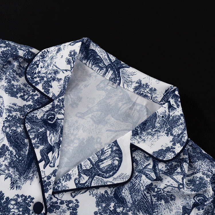 Spring And Autumn Print Turndown Collar Long Sleeve Shirt Trousers Two-Piece Suit Women's Clothing 9