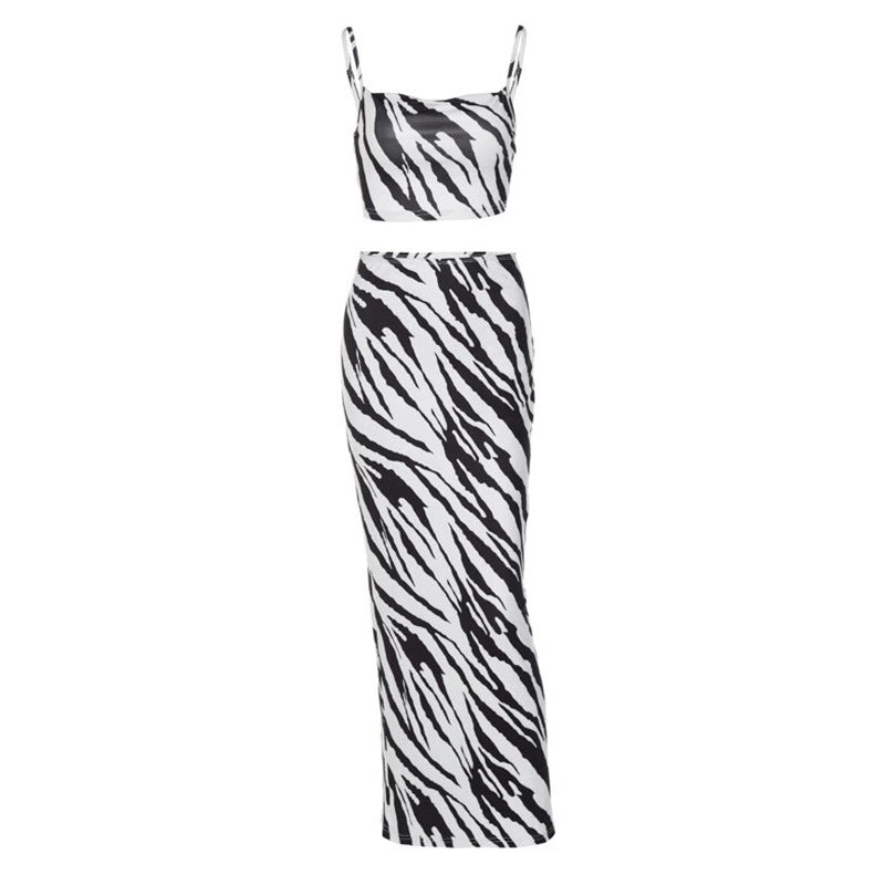 Black & White Striped Printed Sexy Fitted Bodycon Skirt Set 6
