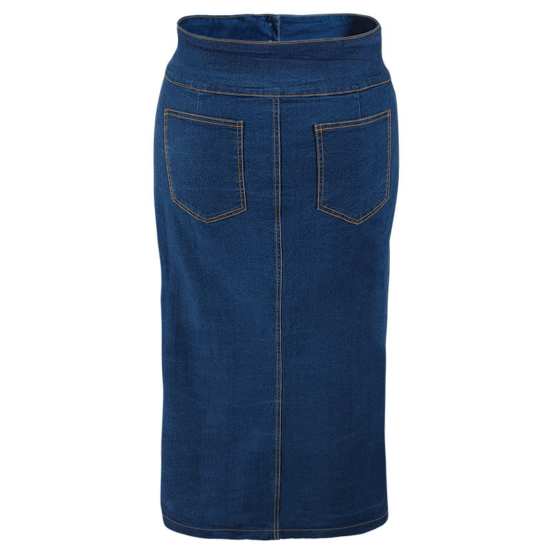 Plus Size Women Denim Button Fake Pocket Skirt 8