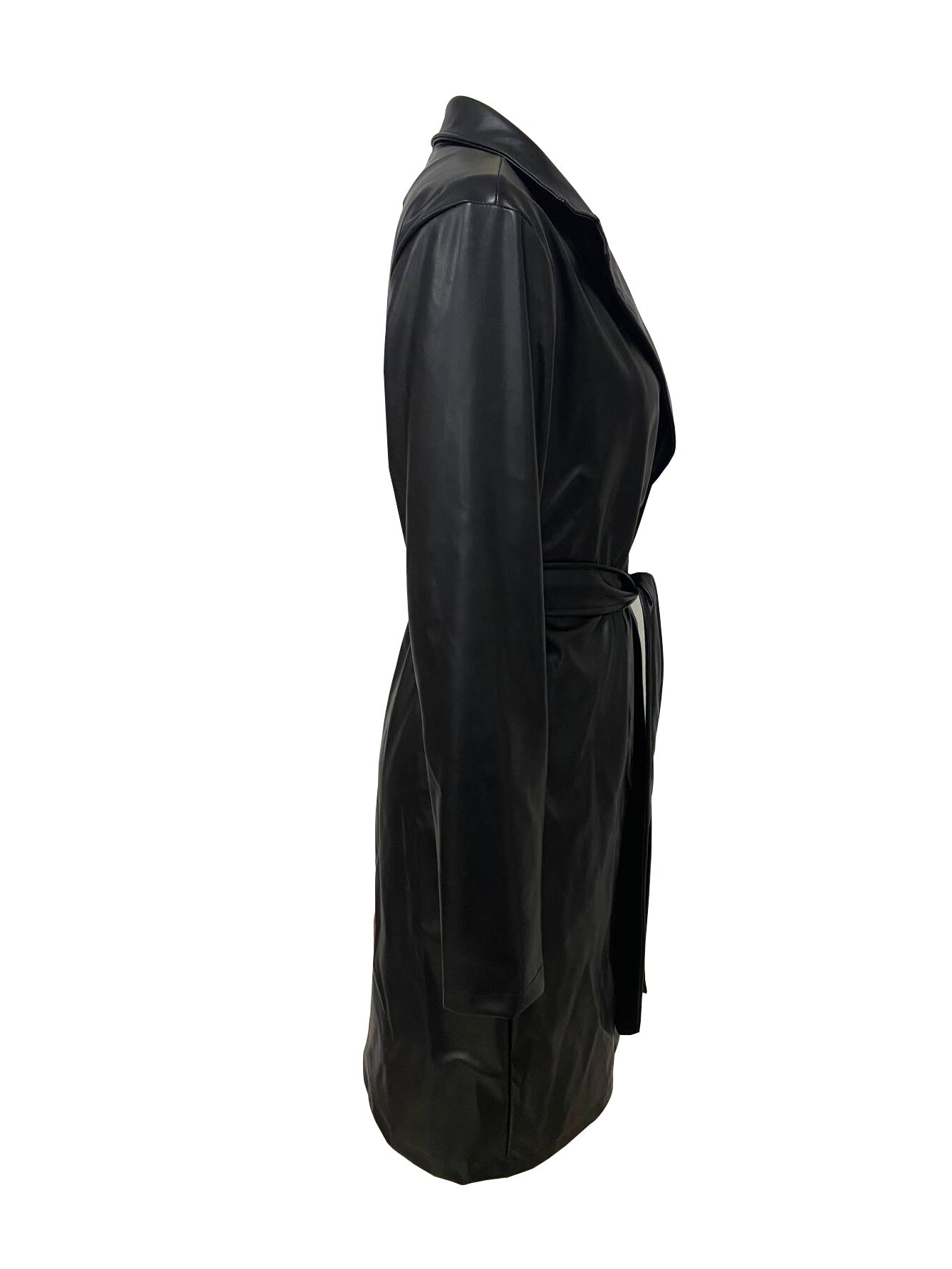 Women Turndown Collar button Pu-Leather jacket 7