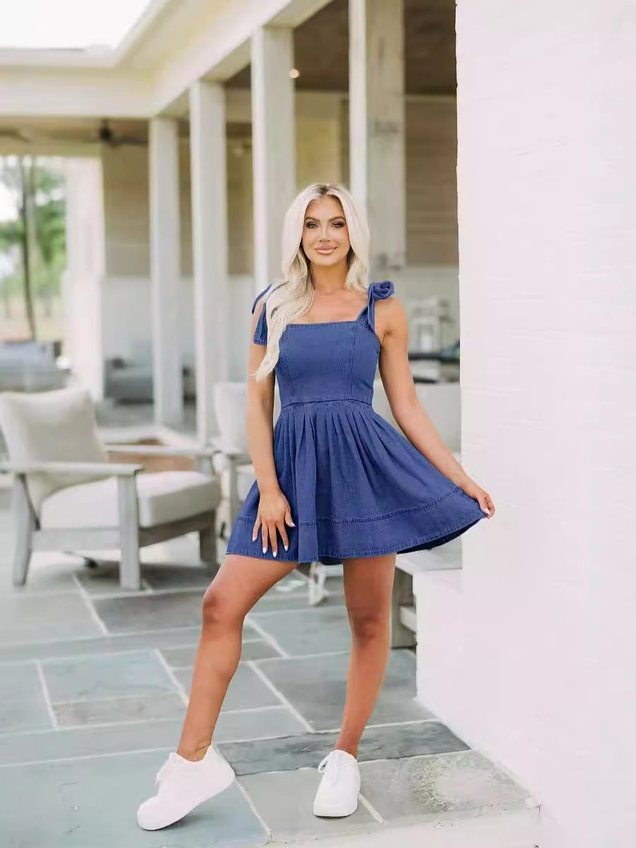 Women's Fashion Strap A-Line Denim Dress 3