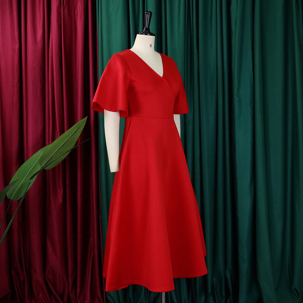 Women's Bell Bottom Sleeve V-Neck Chic Chic Oversized Gown Dress 14