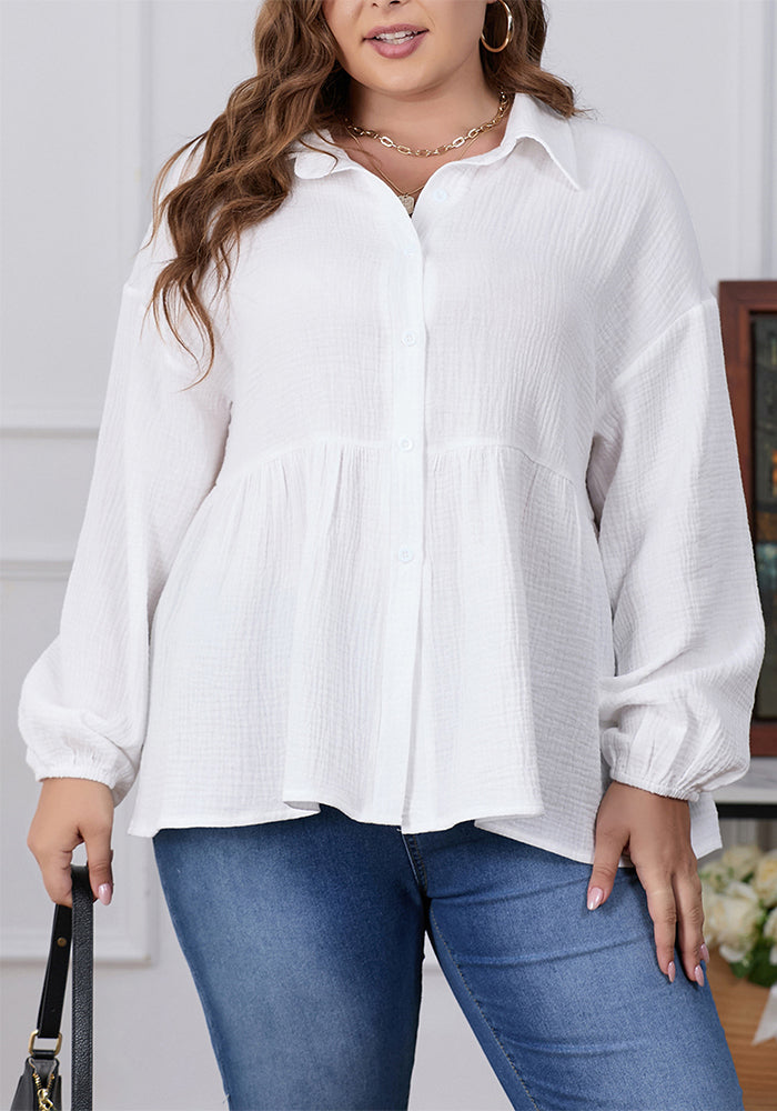 Plus Size Women's Tops Solid Color Fashion Career Long-Sleeved Shirt