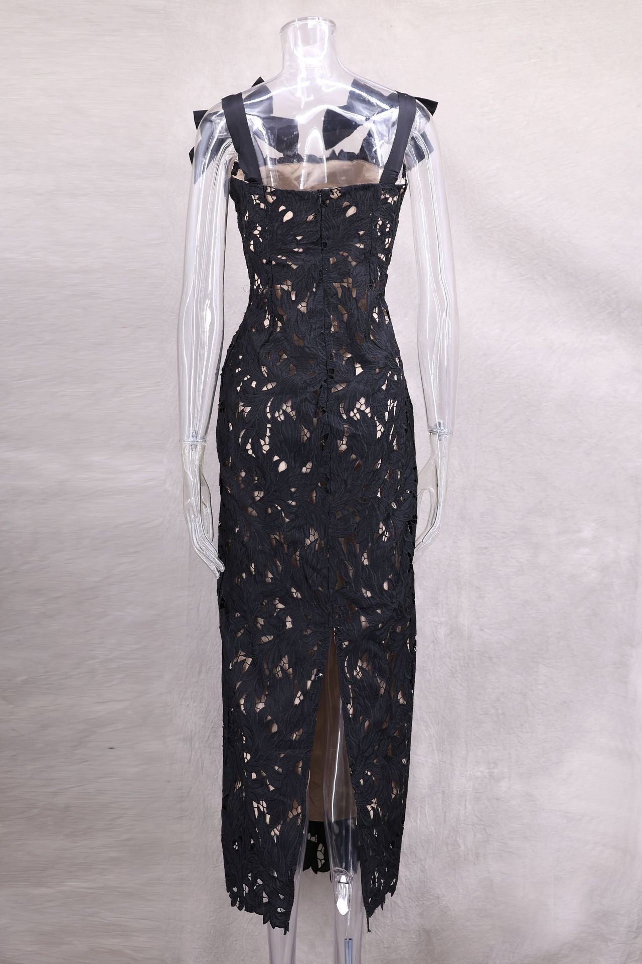 Women Spring and Summer Bow Embroidered Hollow Bodycon Dress 10