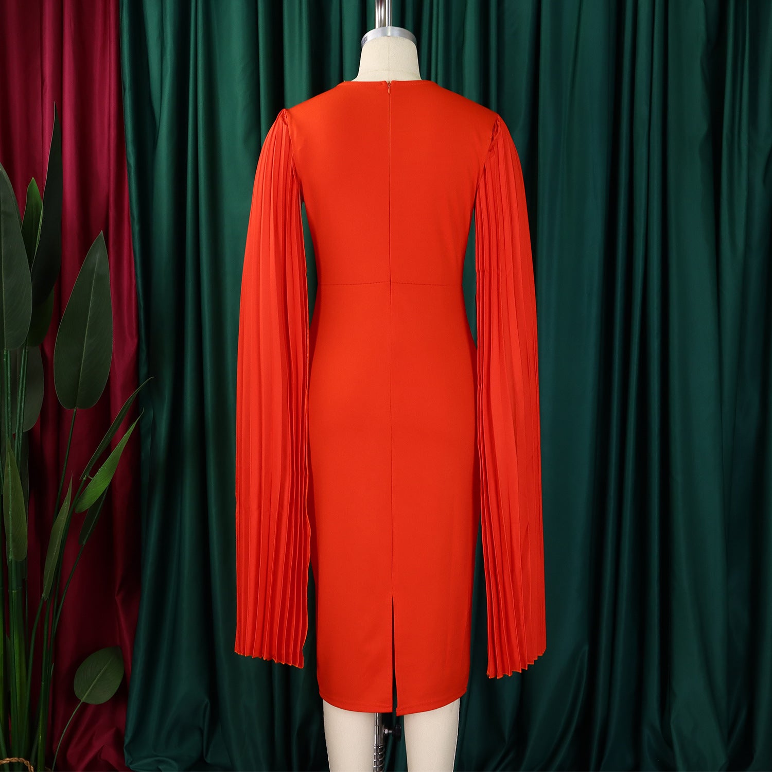 Women's Fashion Solid Color Round Neck Pleated Shawl Sleeve Formal Party Evening Dress 21