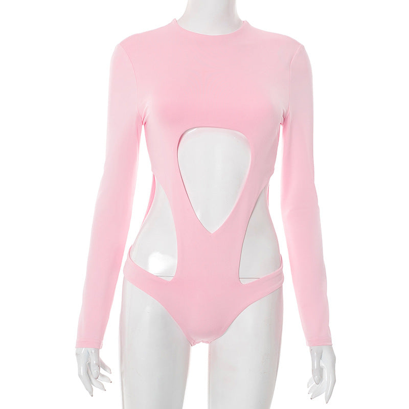 Women’s Round Neck Long-Sleeve Bodysuit with Shorts Two-Piece Set 6