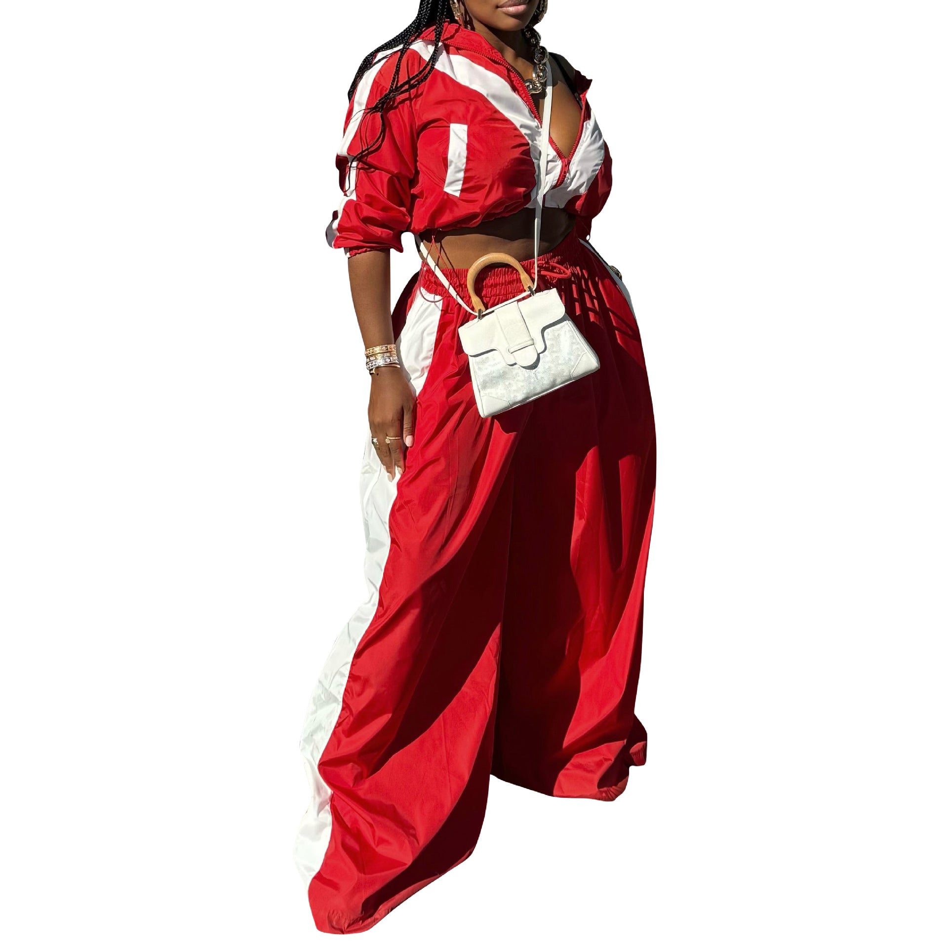 Women Sports Woven Colorblock Top and Pant Two Piece Set 7