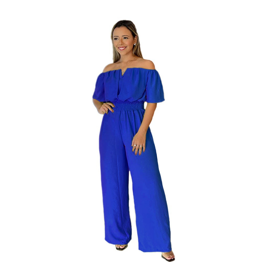 Off Shoulder Chic Slim Waist Casual Wide Leg Jumpsuit 7