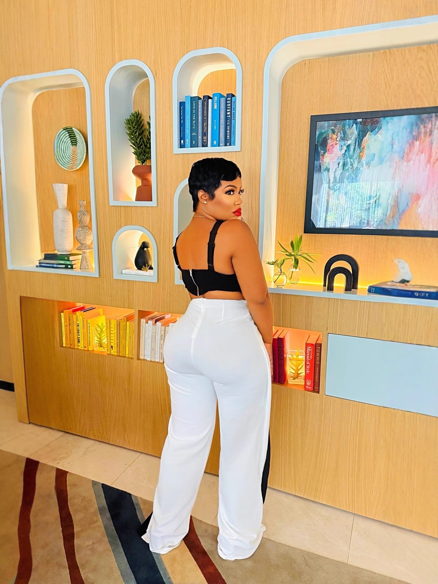 Women's Fashion Color-Block Low-Cut V-Neck Sexy Wide-Leg Jumpsuit 6