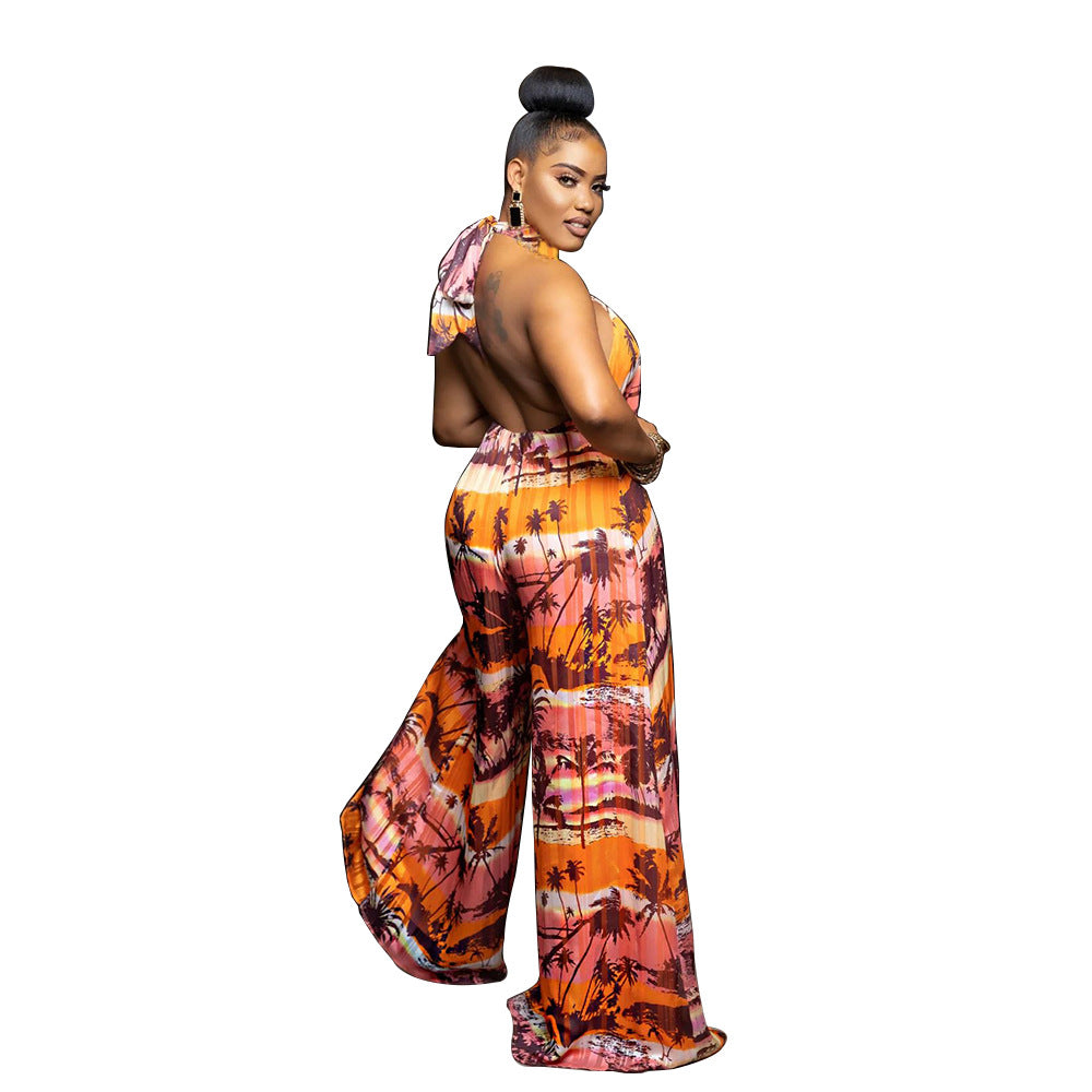 Women Halter Neck Backless Loose Casual Jumpsuit 5