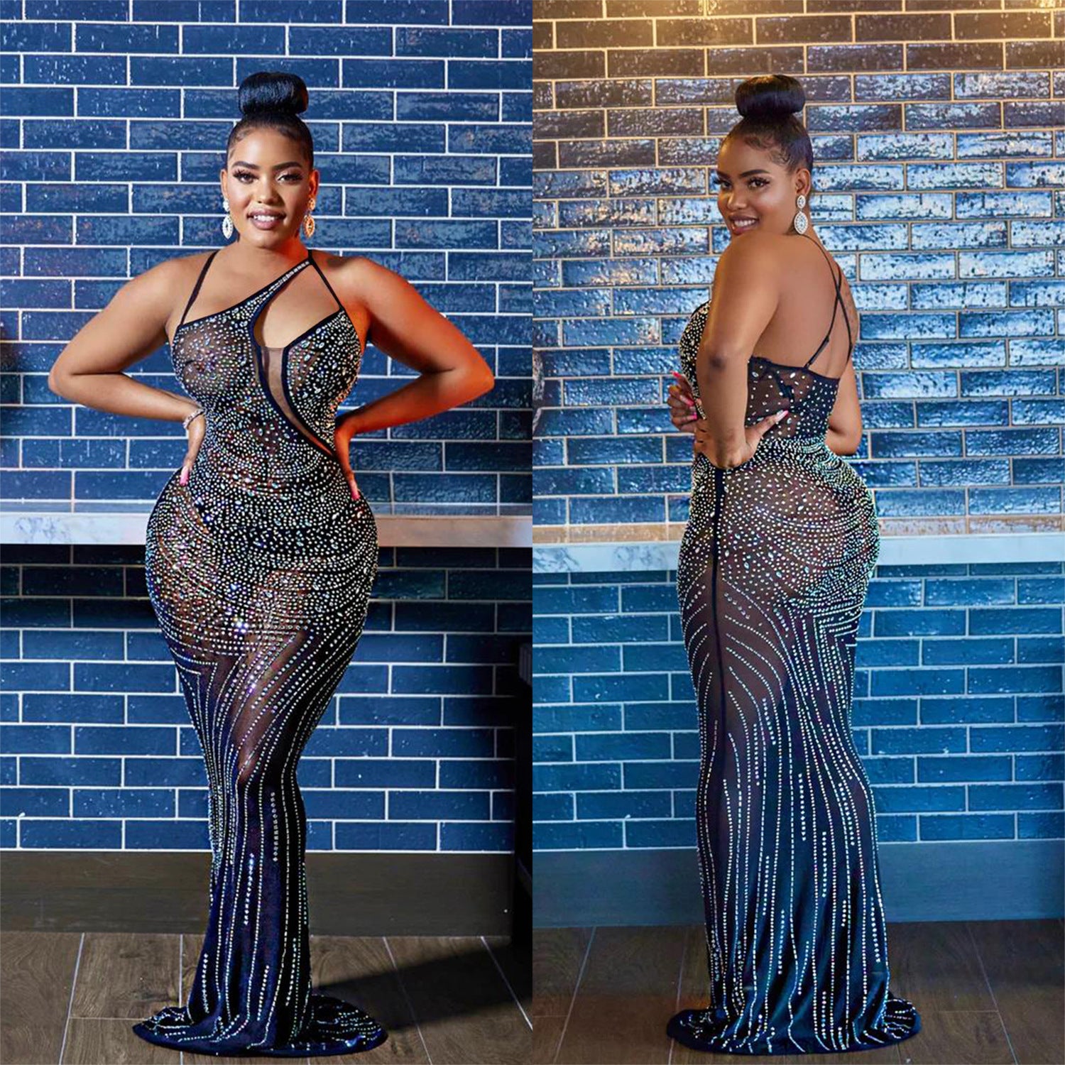 Women'S Fashion Mesh Beaded Sleeveless Straps V-Neck Maxi Dress 3