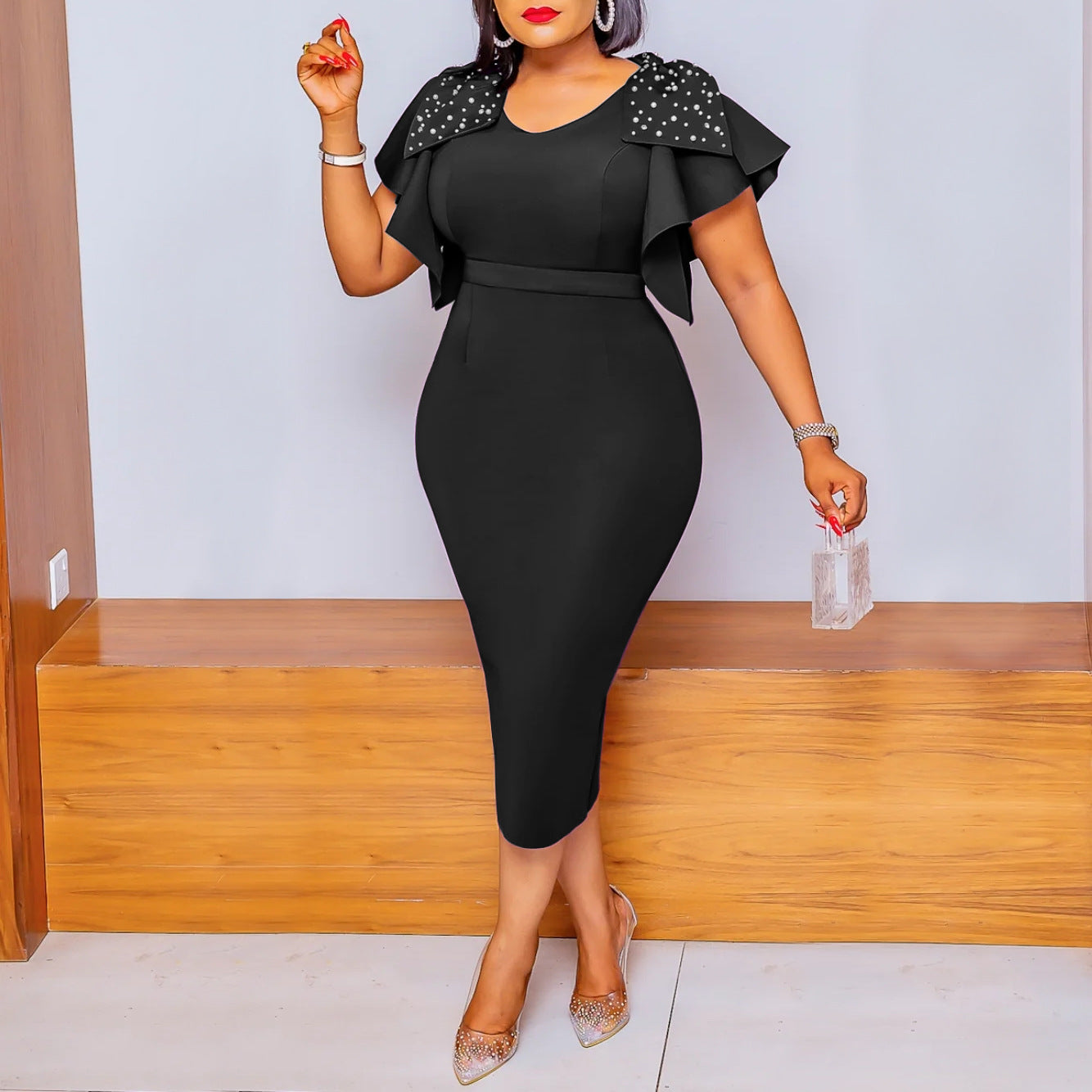 Women Summer Fashion Beaded Ruffle Gown Dress 4