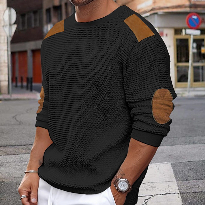 Autumn And Winter Men's Knitting Shirt Round Neck Long-Sleeved Patchwork Slim Pullover Sweater 3