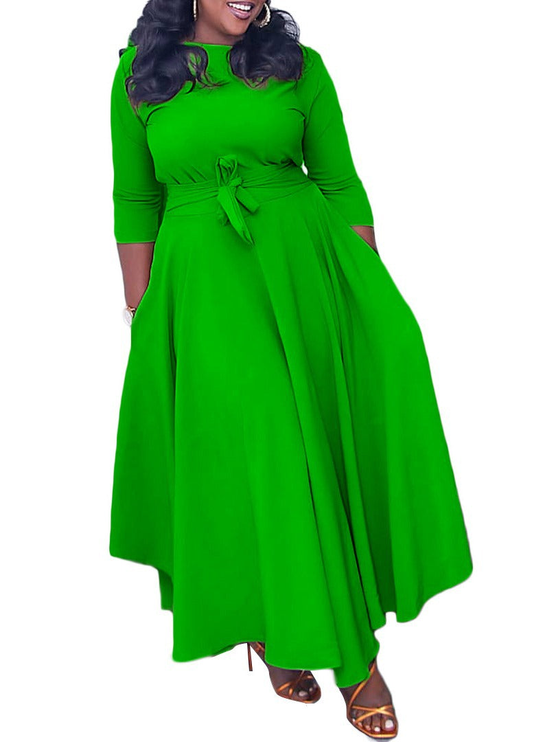 Women's Fall/Winter Fashion Chic Solid African Plus Size Midi Dress 12