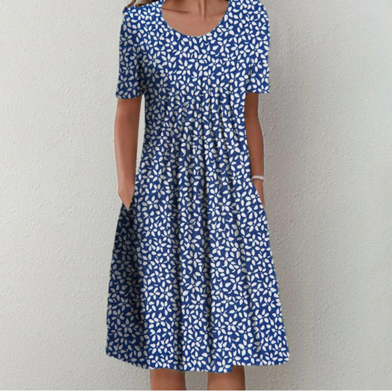 Spring and Summer Plus-Size Elegant Round Neck Print Casual Dress 20