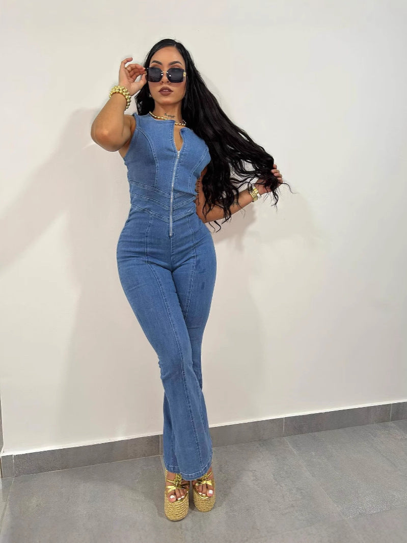 Women Sleeveless Denim Jumpsuit 3