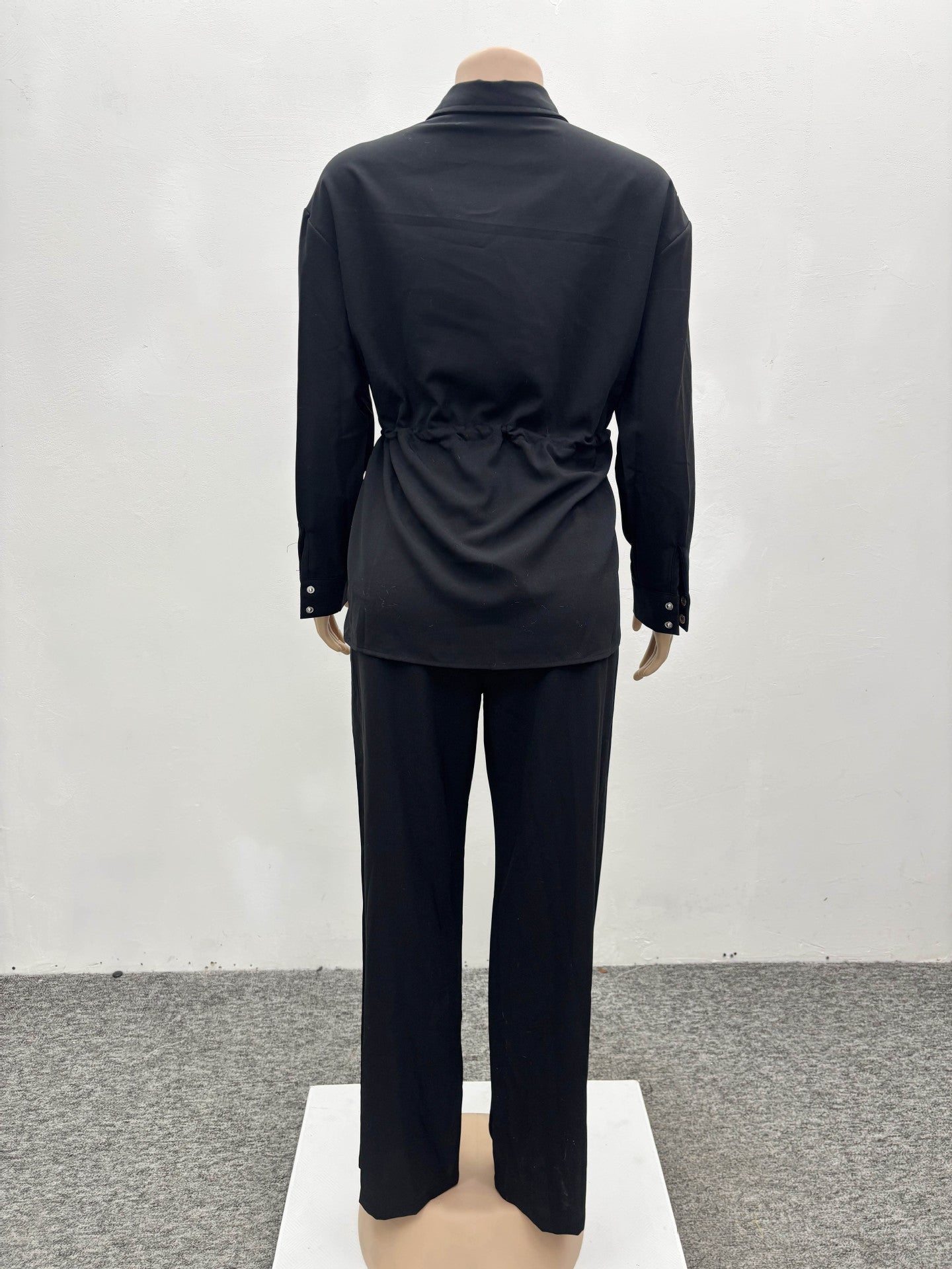 Spring Women's Suit Slim Waist Shirt Trousers Black Two-Piece Set 13