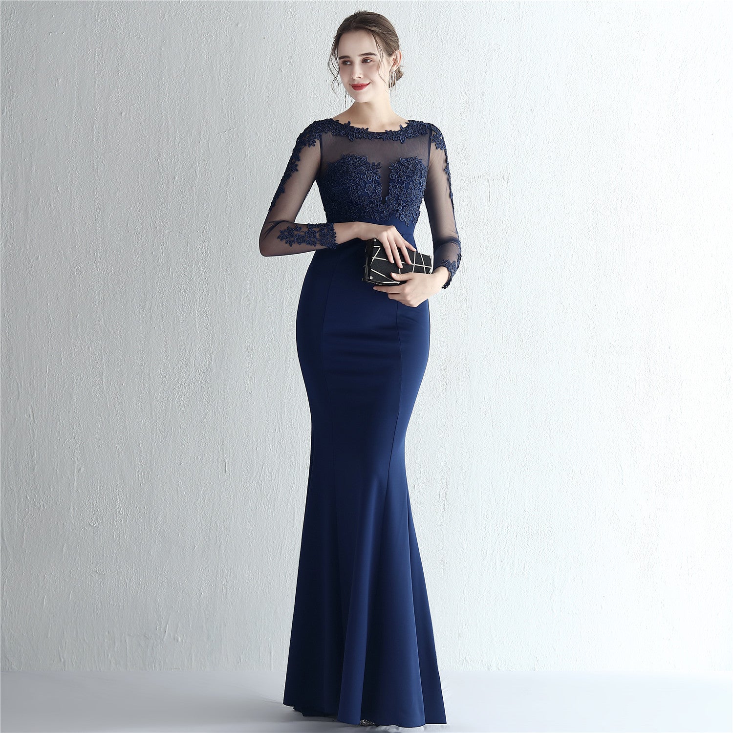 Plus SizeWomenElegant Lace Mesh Patchwork Fishtail SkirtEvening Dress 7