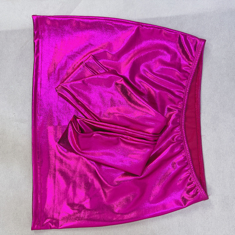 Women's Fashion Shiny Sexy One Shoulder Top Stretch Bodycon Skirt Two Piece Set 12