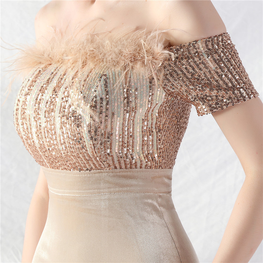 Off Shoulder Sequin Slit Plus Size Formal Party Evening Dress 26