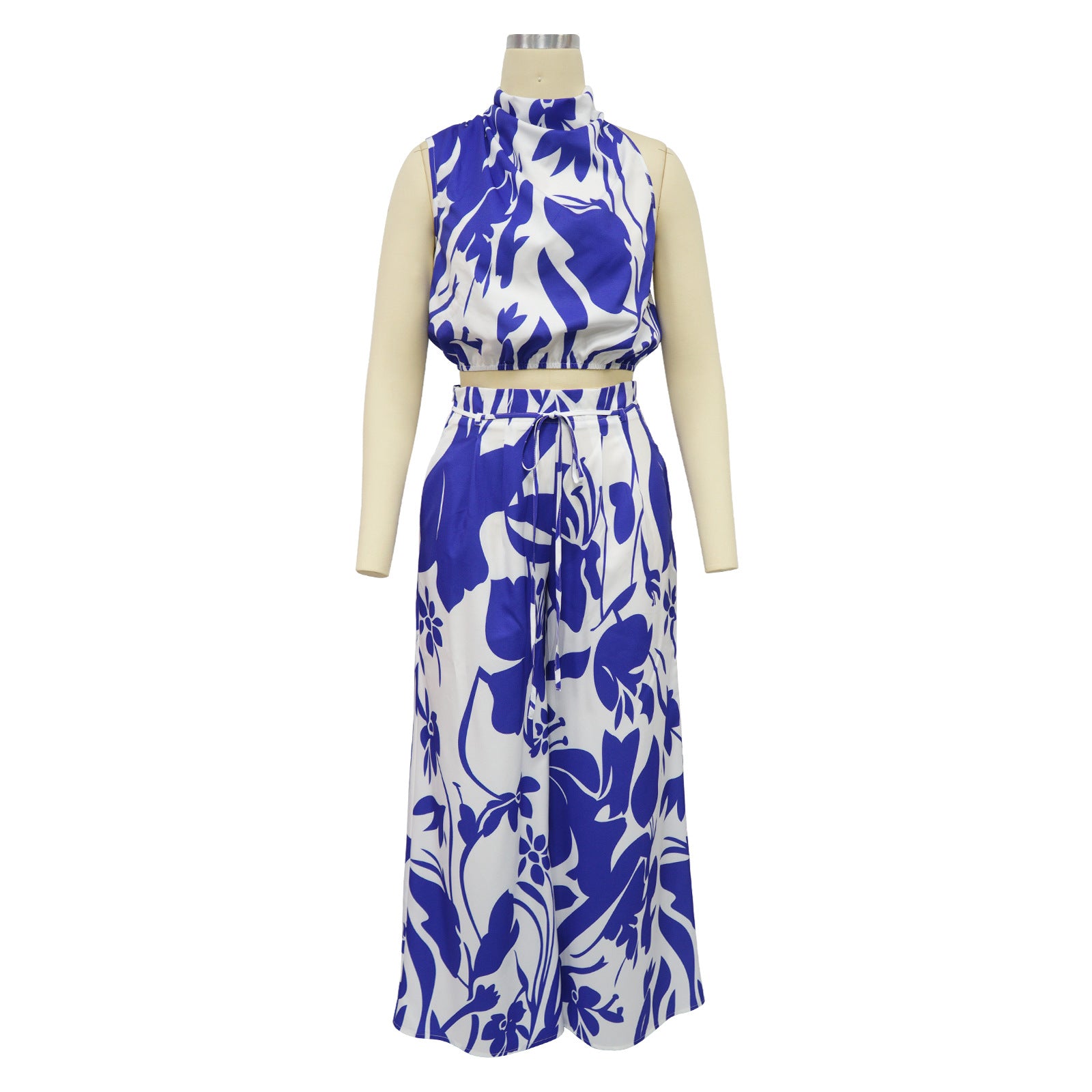 Fashion Women's Sleeveless Pocket Printed Two Piece Pants Set 10