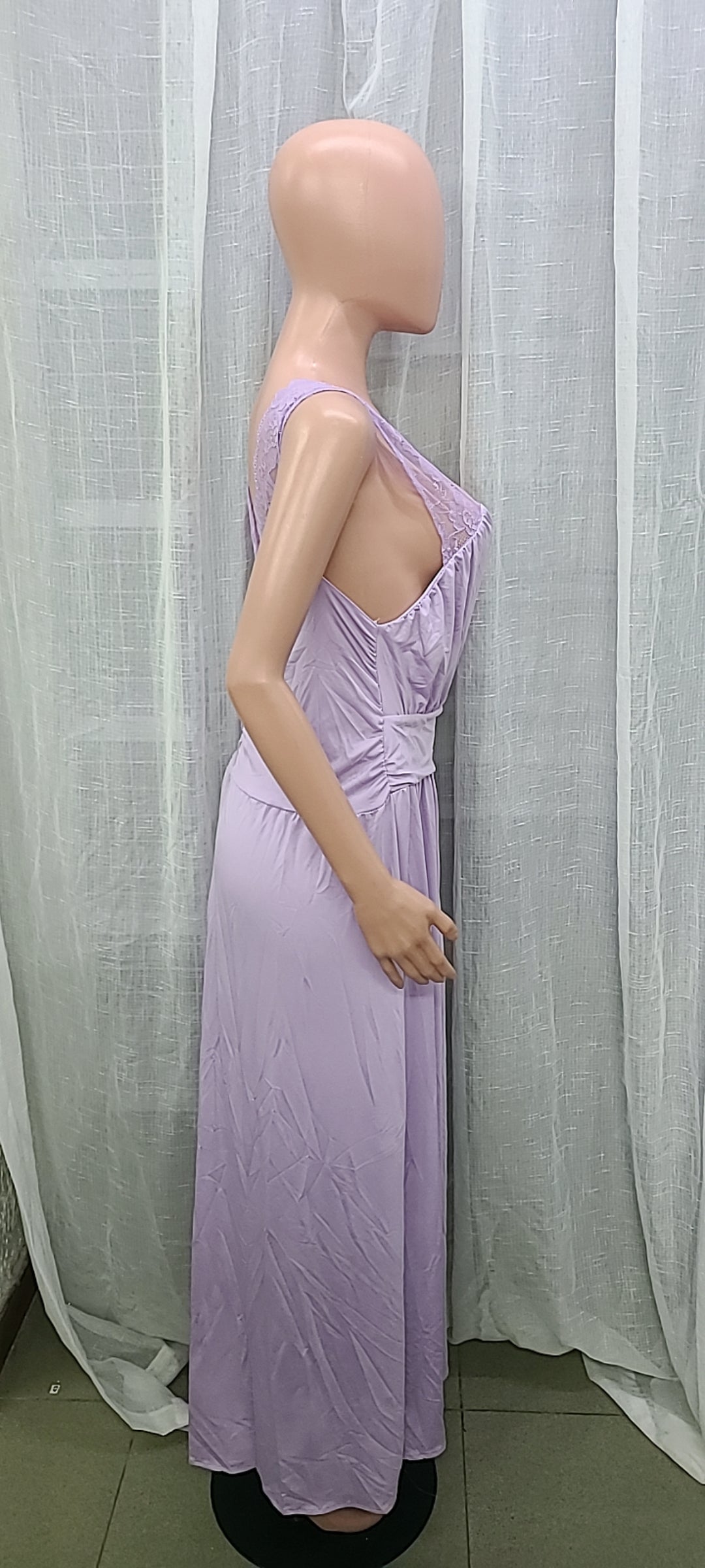 Women sleeveless lace backless slit dress 26