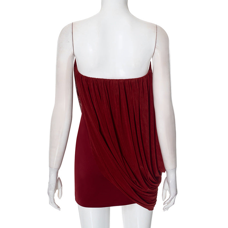 Women's Autumn Winter Strapless Mesh Patchwork Bodycon Dress 12