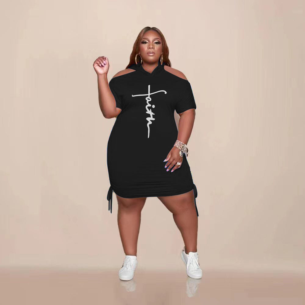 Plus Size Women Letter Print Bodycon Dress 4